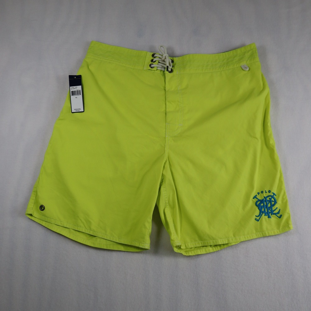 Polo Ralph Lauren Swim Trunks Men's XL Yellow Blue Logo Pocket Bathing Suit NWT